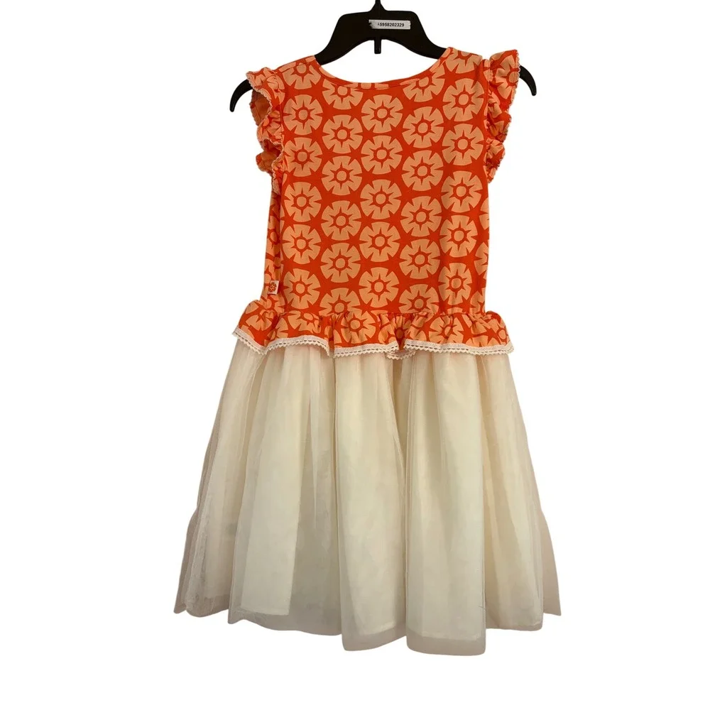 Disney Princess Moana Dress Girls Large 10/12 Orange Tulle Flutter Sleeve Lace